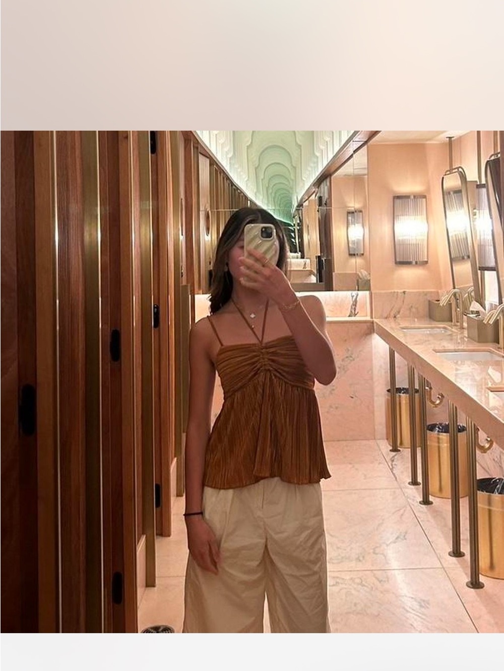 Women's Brown Ruched Spaghetti Strap Top